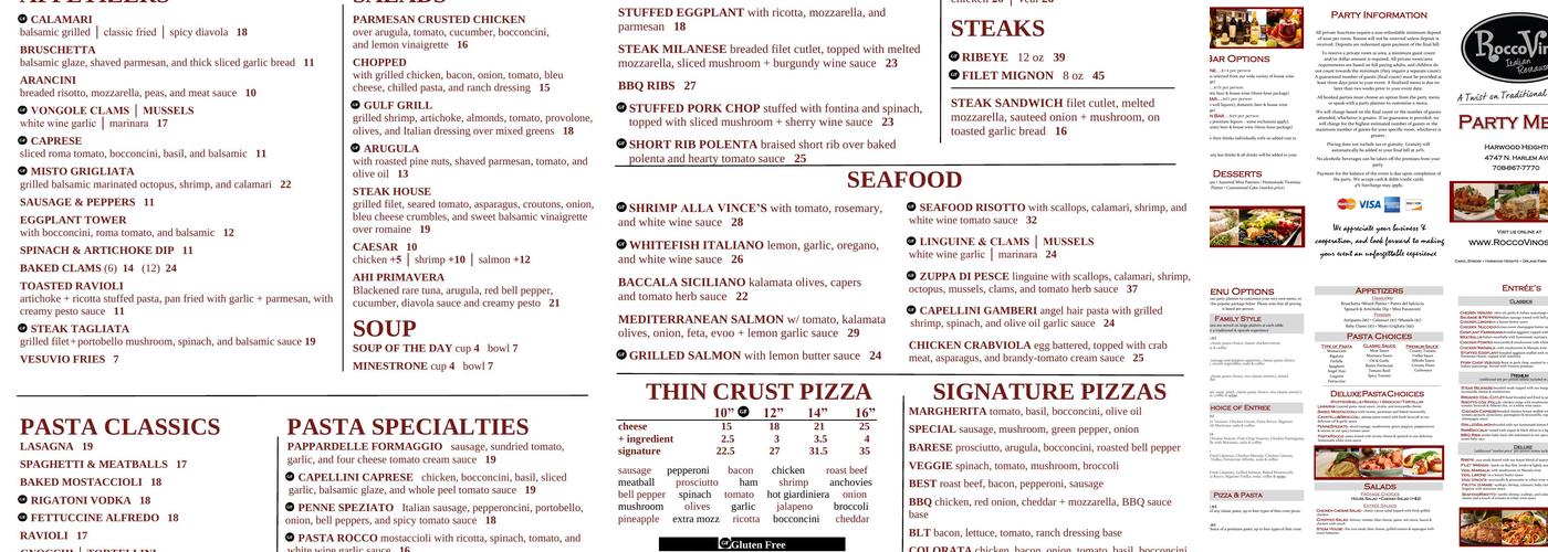 RoccoVino's Italian Restaurant By Vince's Menu