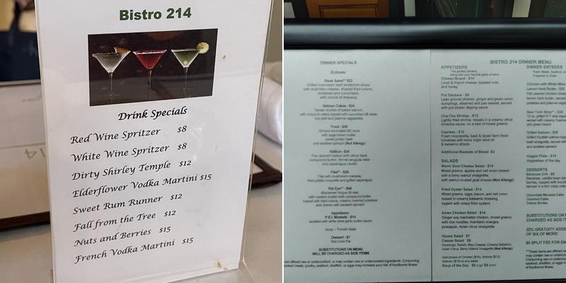 Bistro 214 Menu