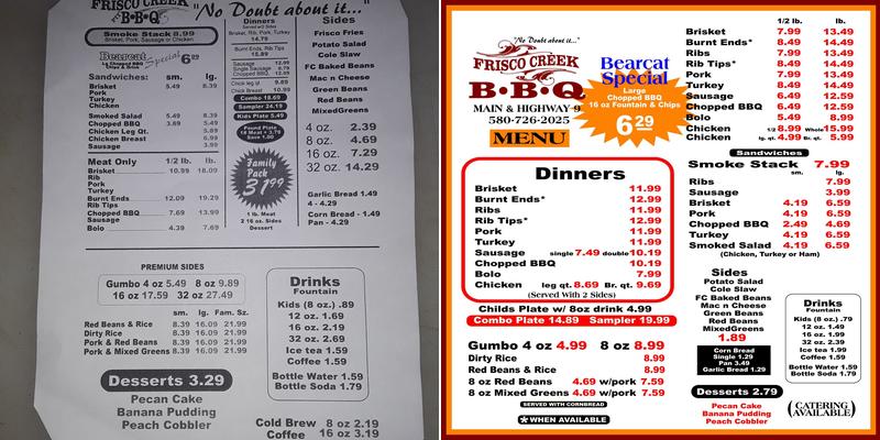FRISCO CREEK BBQ Menu