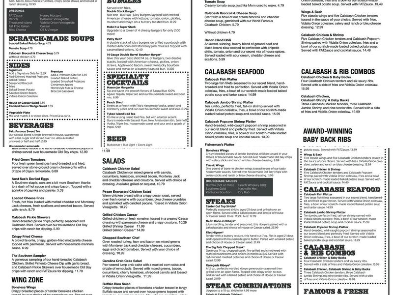 Fatz Cafe - Greer Menu