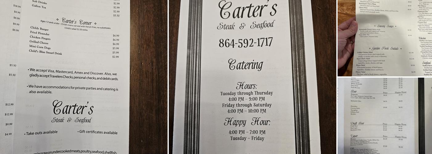 Carter's Steak & Seafood Menu