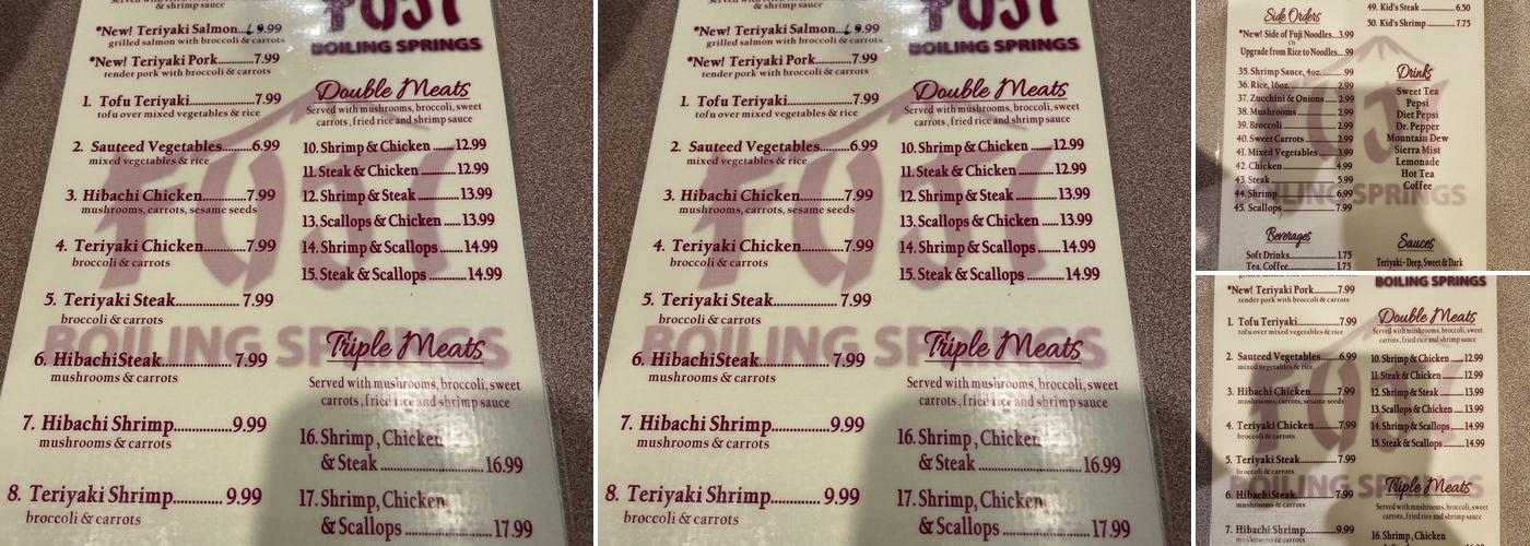 FUJI Boiling Springs Menu