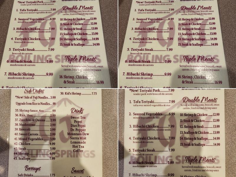 FUJI Boiling Springs Menu