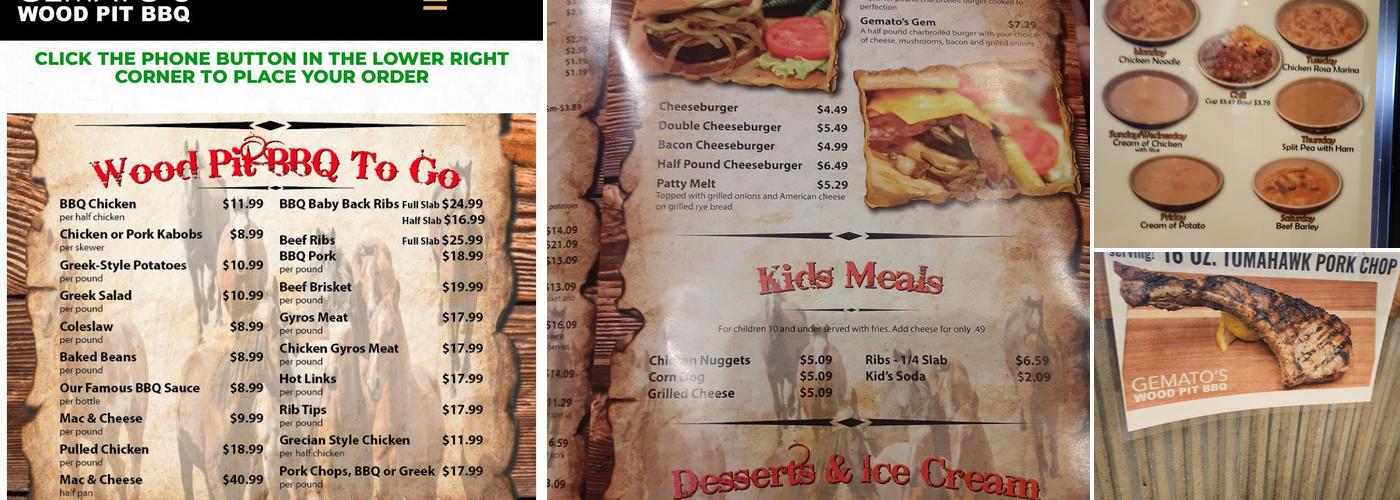Gemato's Wood Pit BBQ Menu