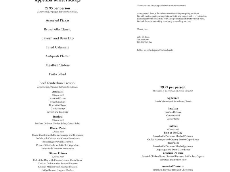 caffe De Luca Menu