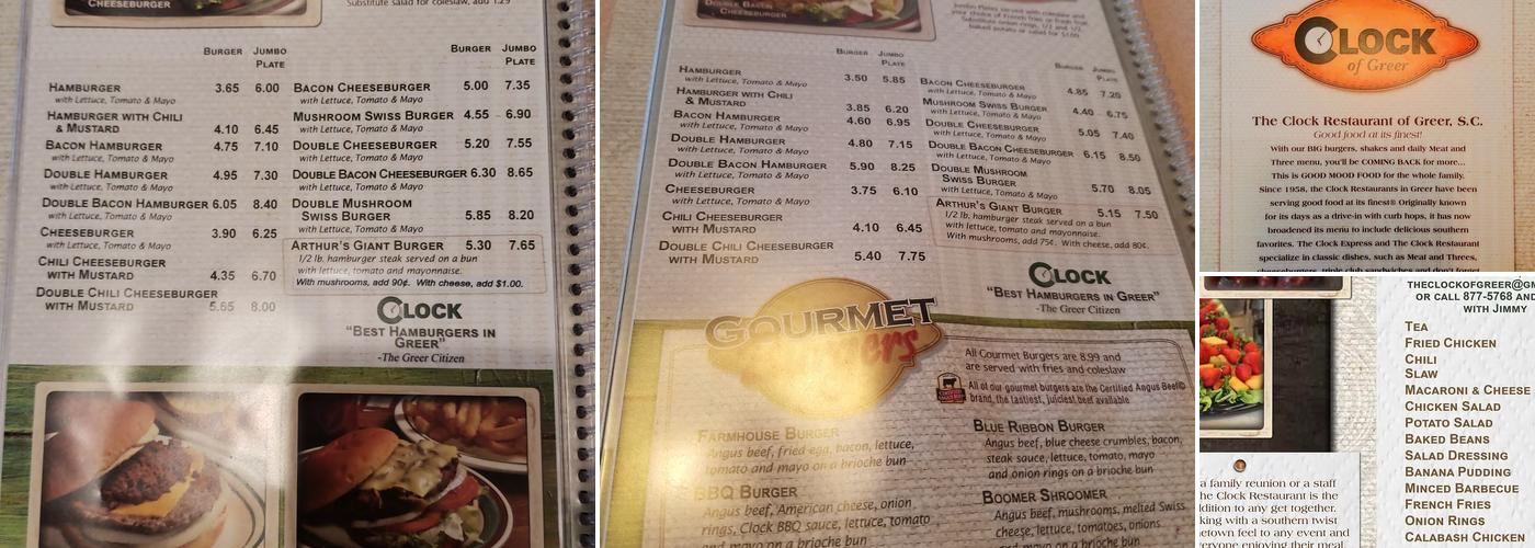Clock Restaurant Menu