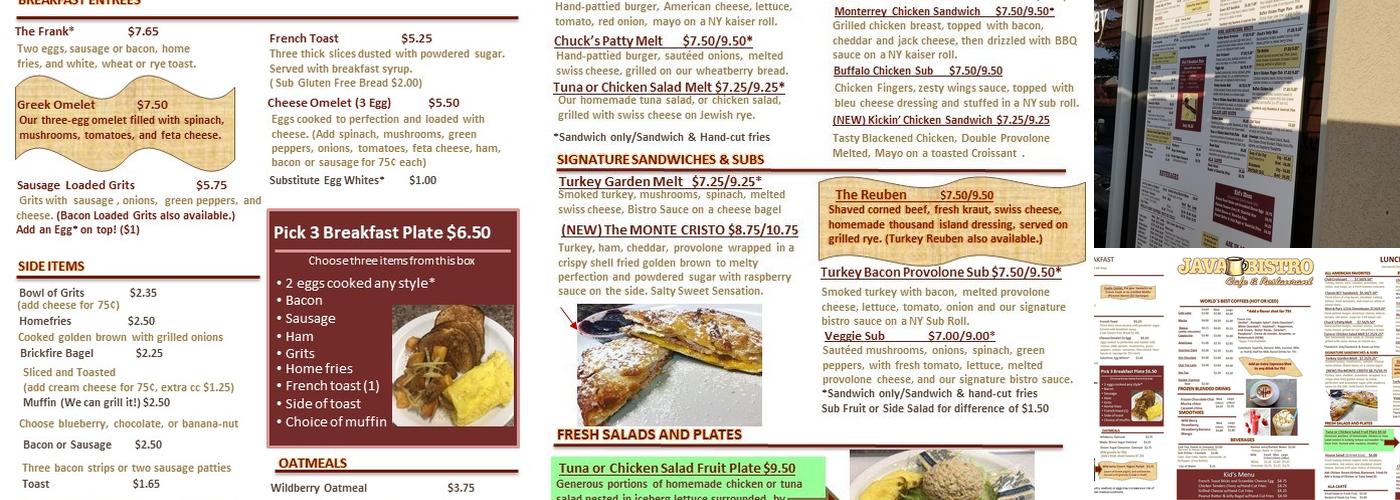 Java Bistro Menu