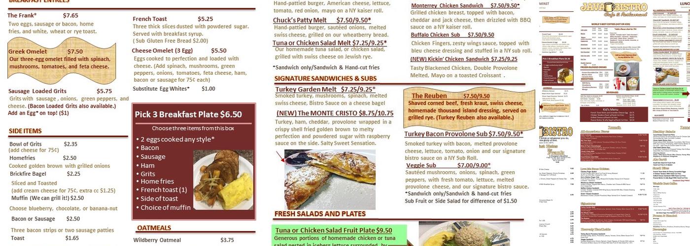 Java Bistro Menu
