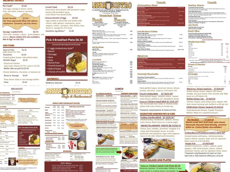 Java Bistro Menu