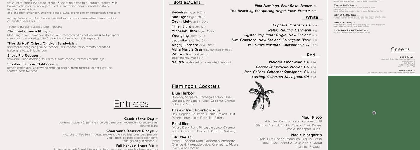 Flamingos Restaurant Menu