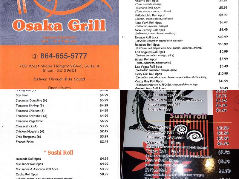 Osaka Grill Japanese Restaurant Menu