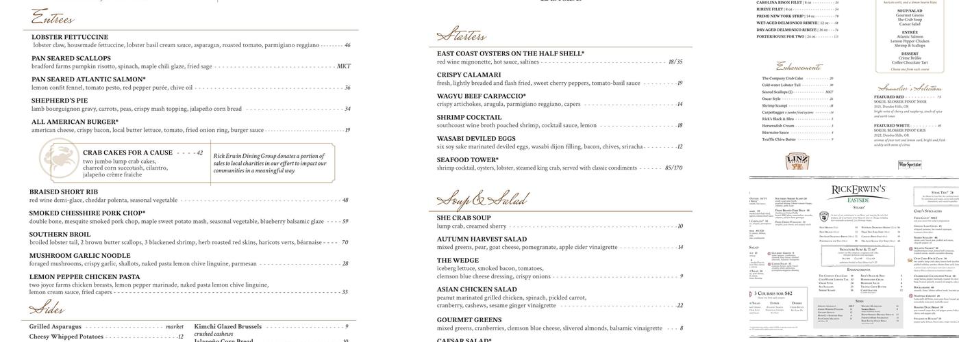 Rick Erwin's Eastside Menu