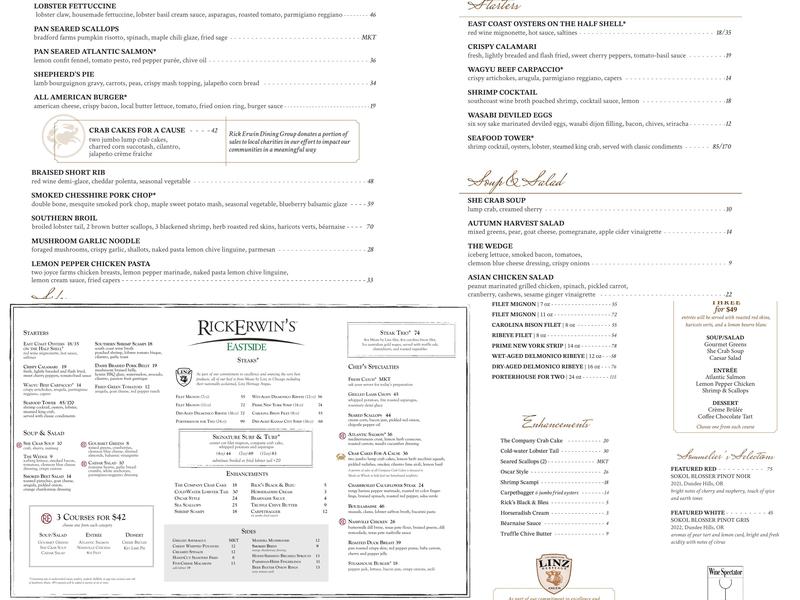 Rick Erwin's Eastside Menu