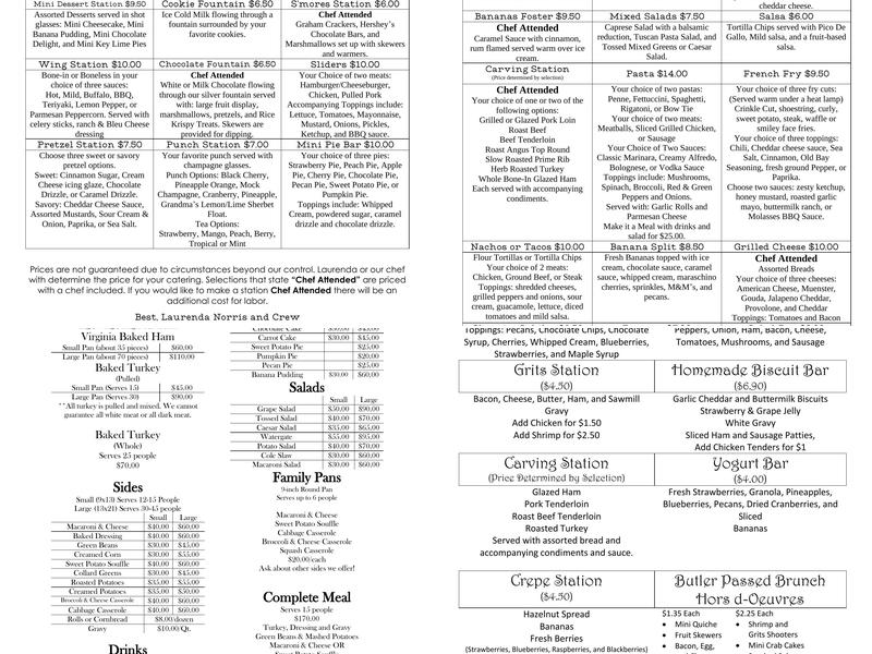 Laurenda's Family Restaurant & Catering Menu
