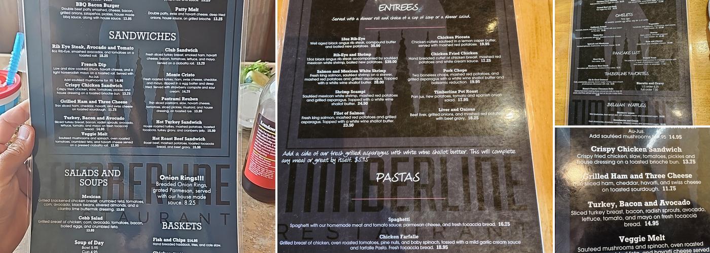 Timberline Restaurant Menu