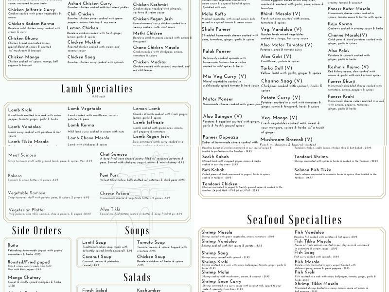 India Palace Authentic Indian restaurant Menu