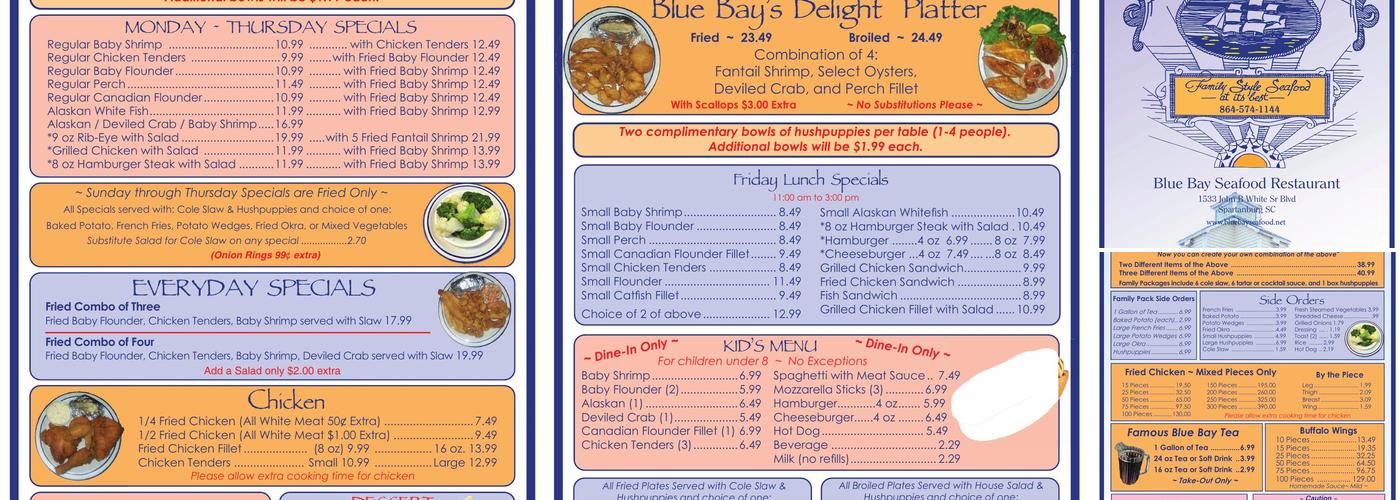 Blue Bay Seafood Menu