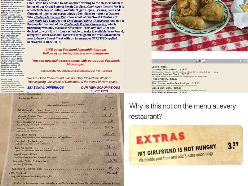 Caro Mi Dining Room Menu