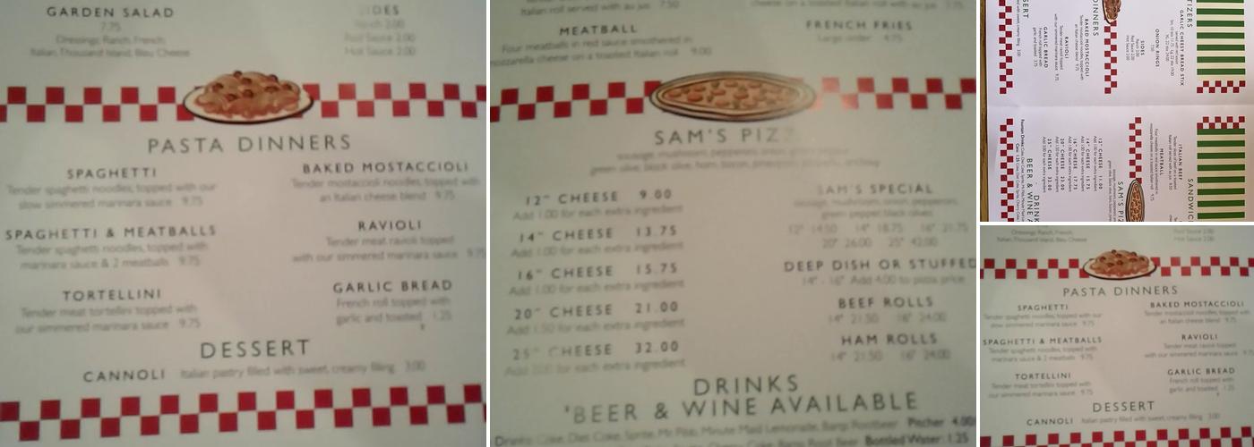 Sam's Pizza Menu