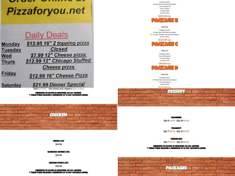 Pizza For U Menu