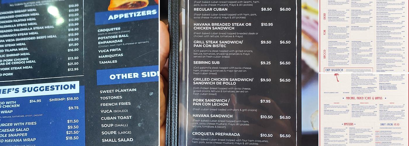 Havana Restaurant & Bakery Corp Menu