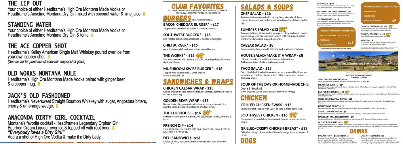 Jack's Grille @ Old Works Menu