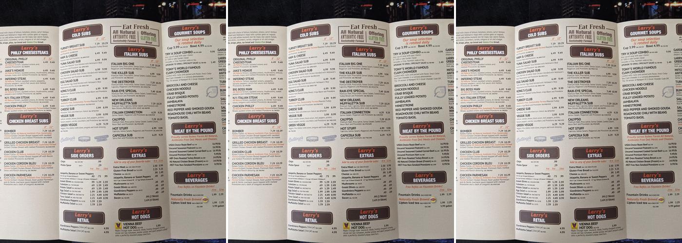 Larry Giant Subs Menu