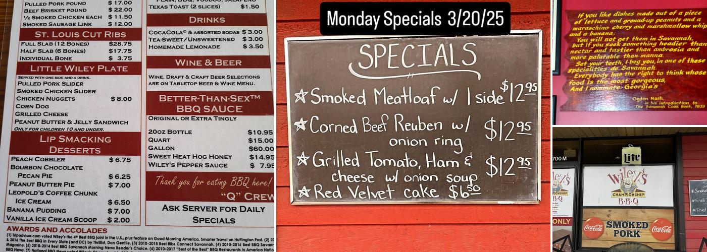 Wiley's Championship BBQ Menu
