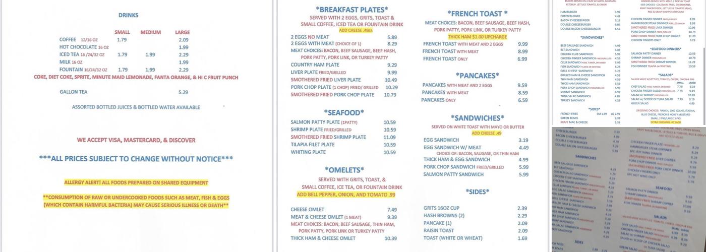 Michael's Restaurant Menu