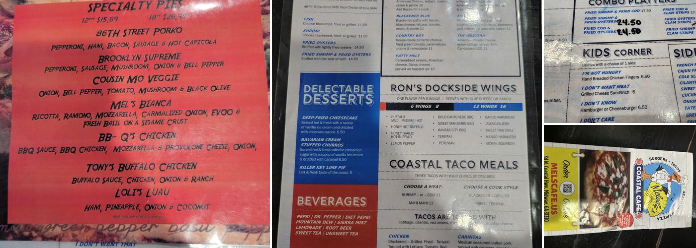 Melody's Coastal Cafe Menu