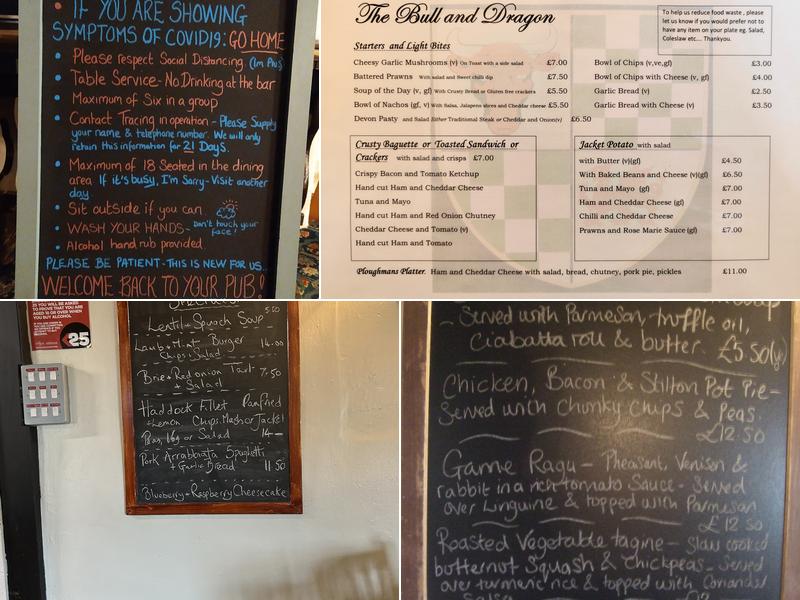 The Bull And Dragon Menu