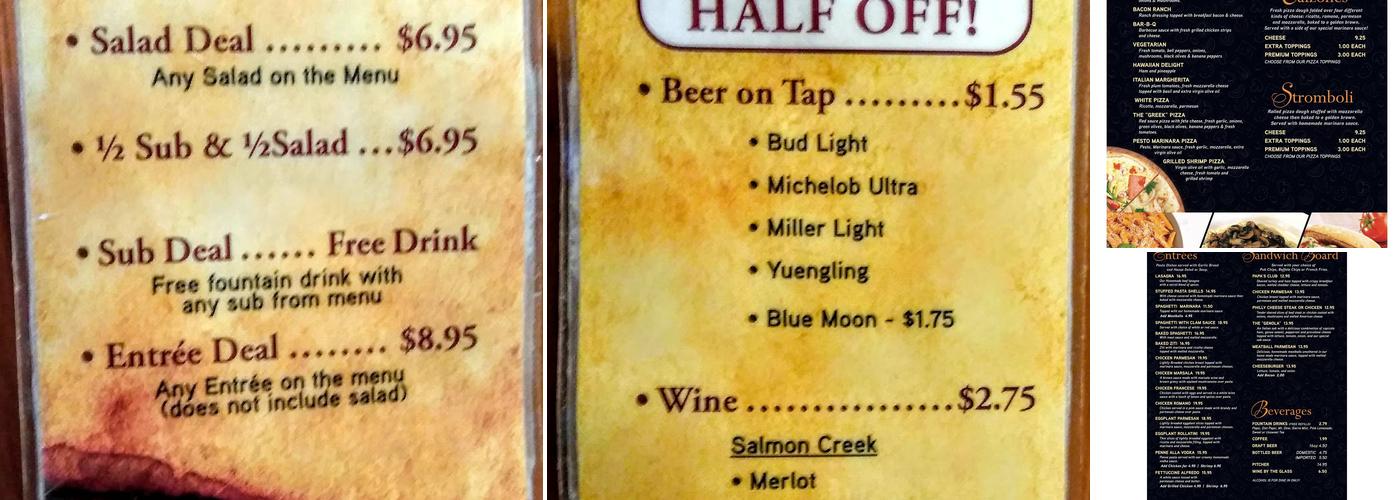 Papa's Pizza Restaurant Menu