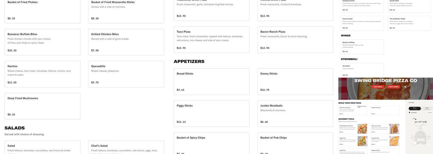 Swing Bridge Pizza Co Menu