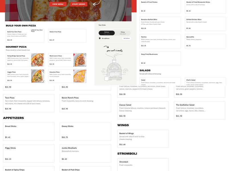 Swing Bridge Pizza Co Menu