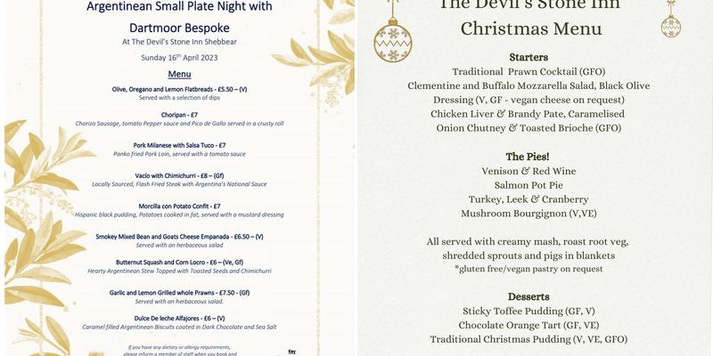 The Devil's Stone Inn Menu