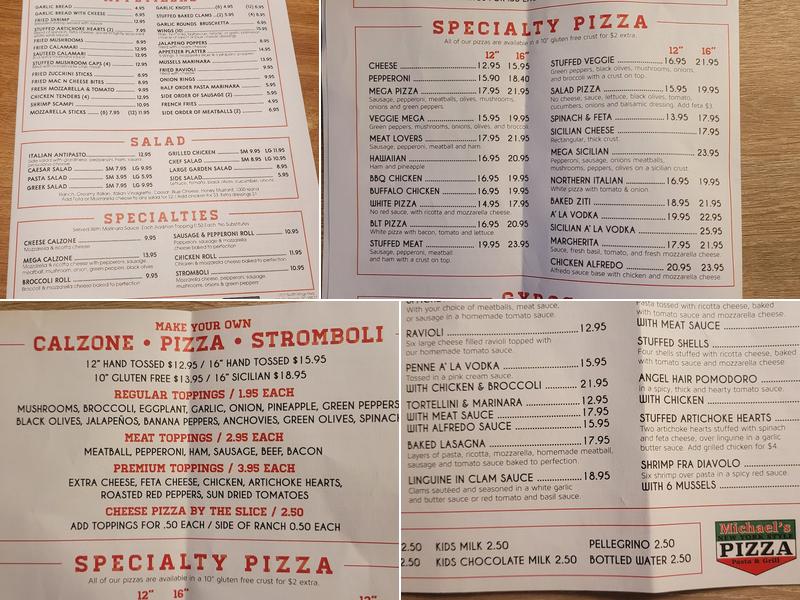 Michael's Pizza, Pasta and Grill Menu