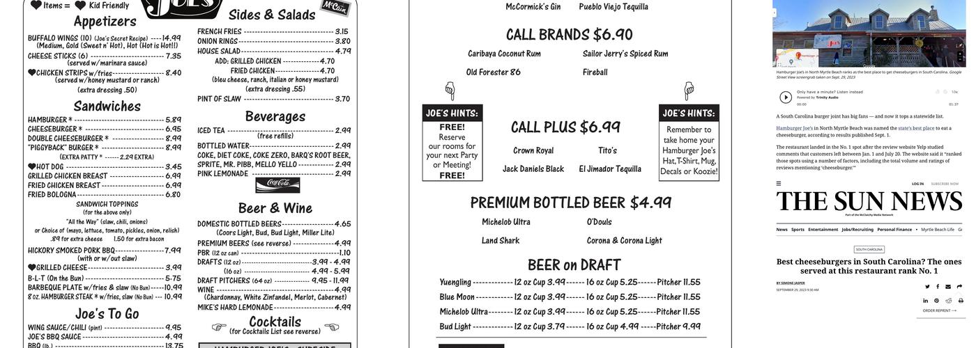 Hamburger Joe’s Menu