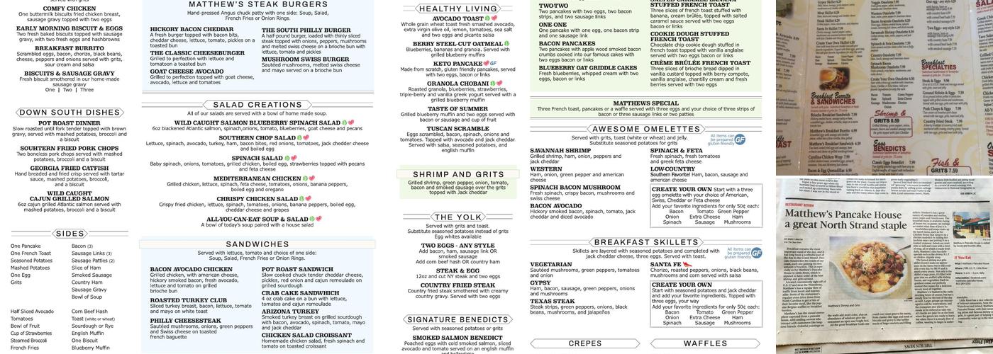 Matthew's Pancake House Menu
