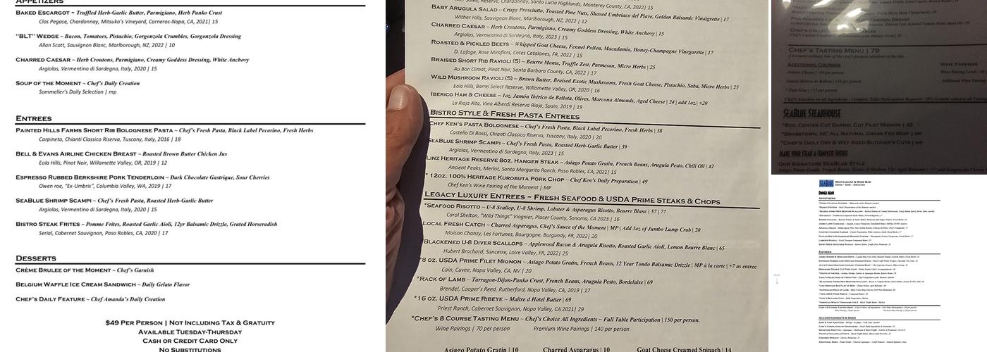 SeaBlue Restaurant & Wine Bar Menu