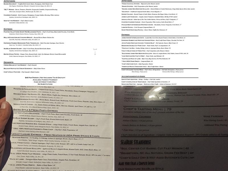 SeaBlue Restaurant & Wine Bar Menu