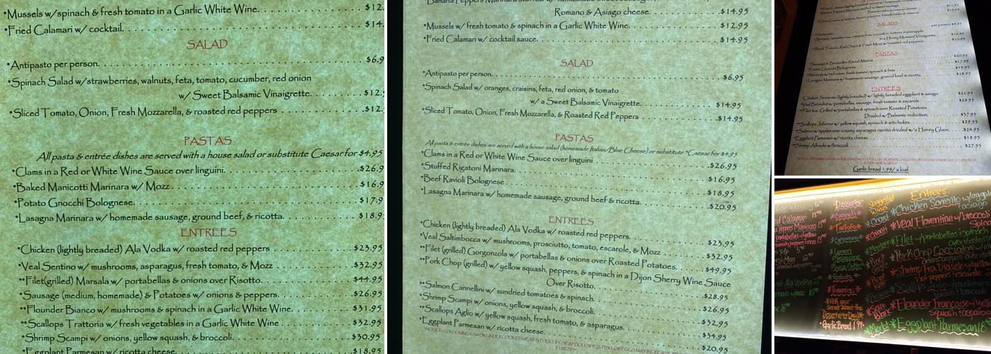 Benny's Trattoria Menu