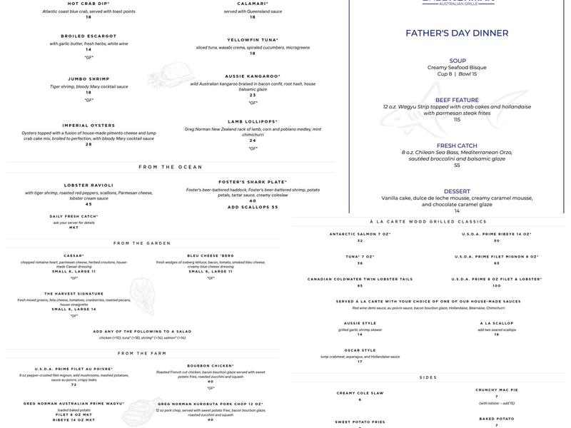 Greg Norman Australian Grille Menu