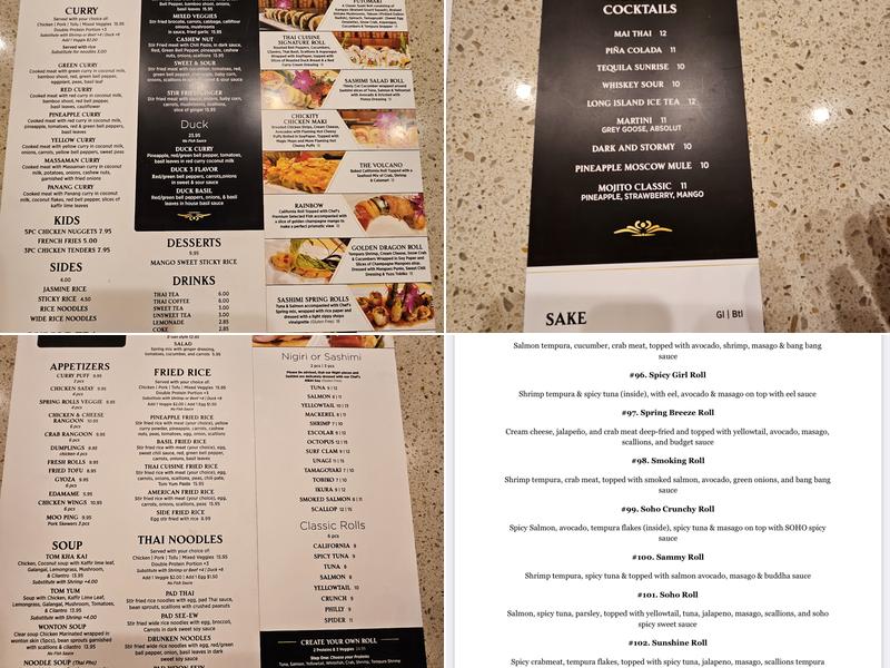 Thai Cuisine and Sushi Bar Menu