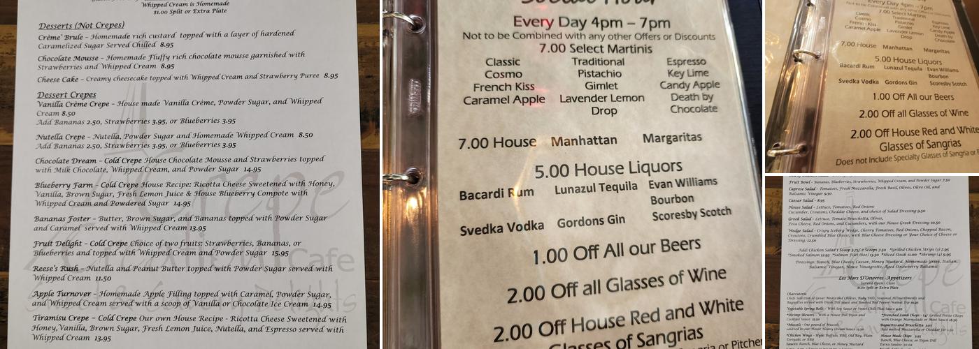 Crepe Creation Cafe Menu