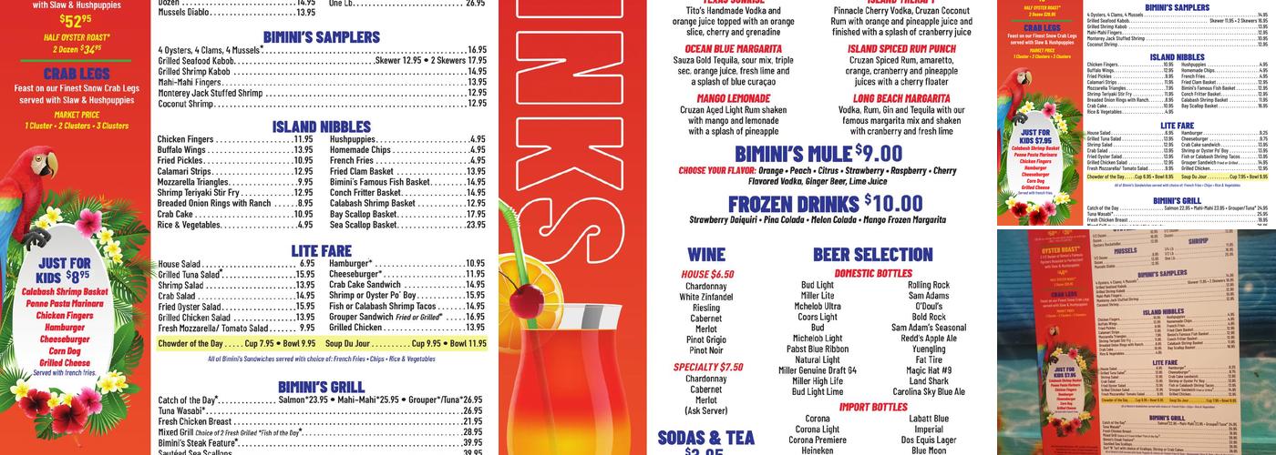 Bimini's Oyster Bar & Seafood Market Menu