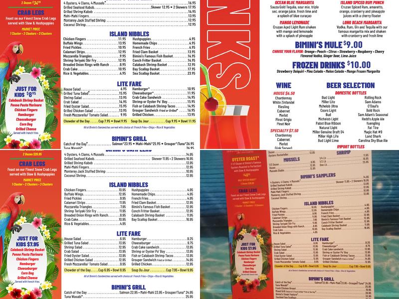 Bimini's Oyster Bar & Seafood Market Menu