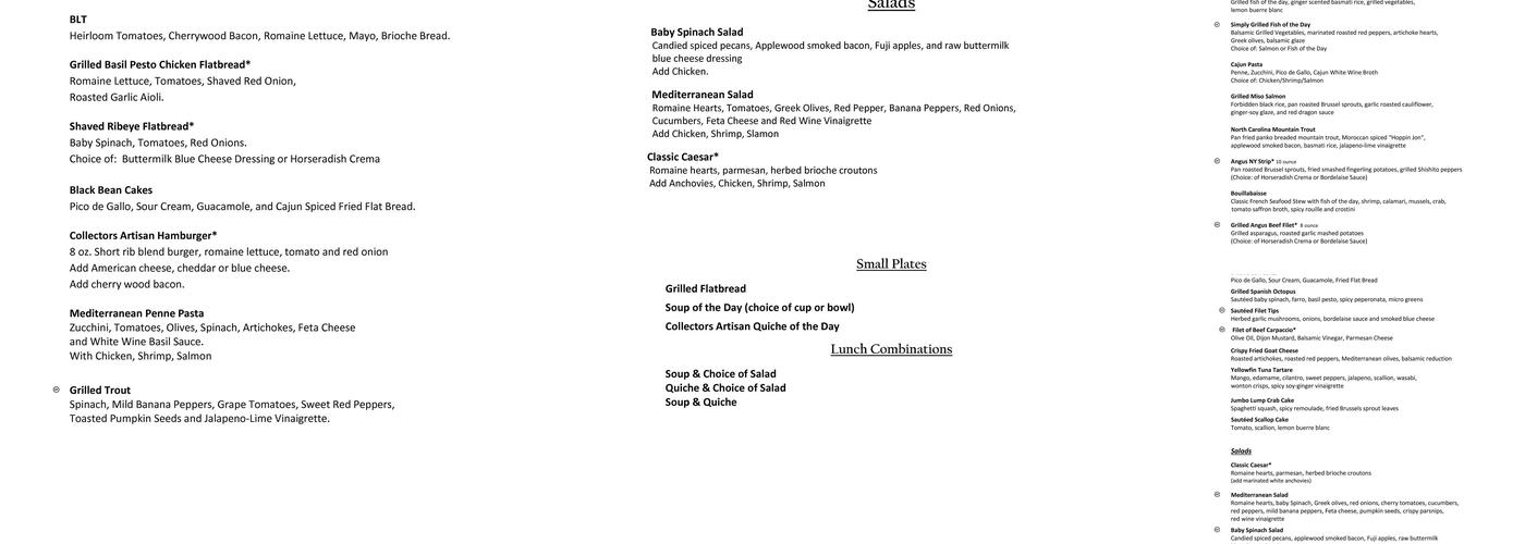 Collectors Cafe & Gallery Menu