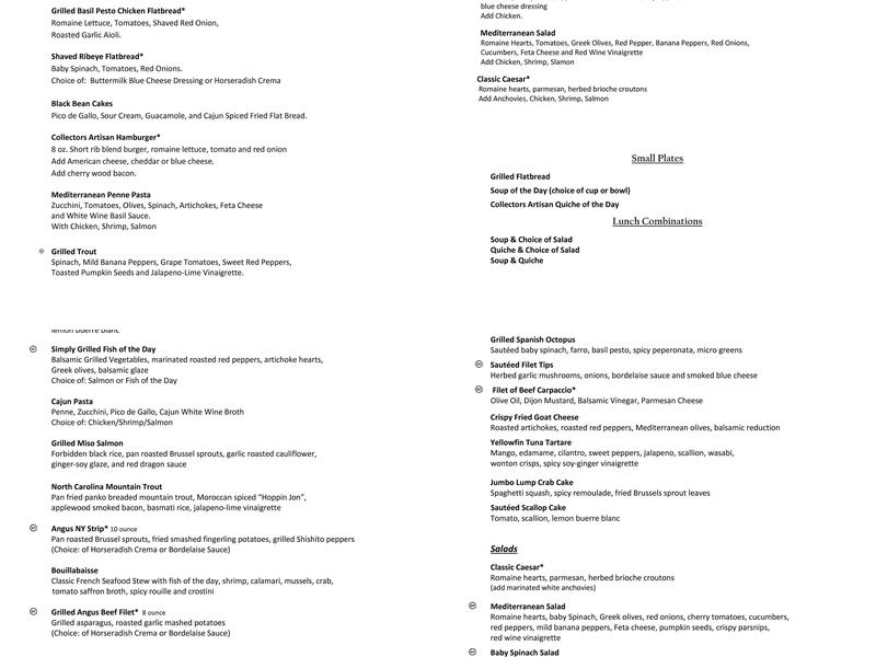 Collectors Cafe & Gallery Menu