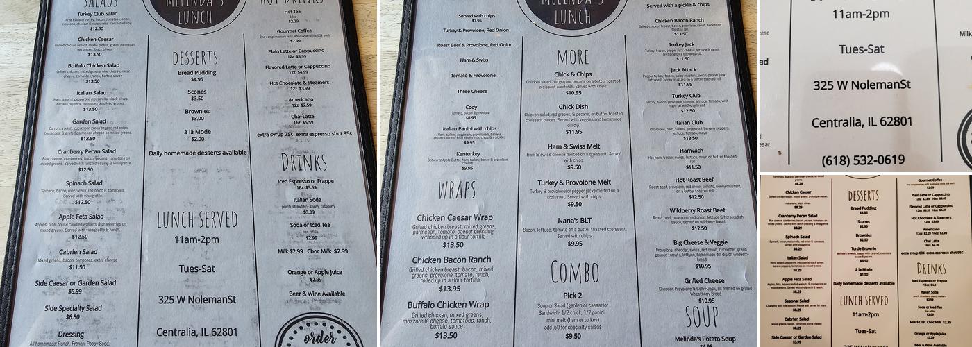 Melinda's Coffee +Bistro Menu