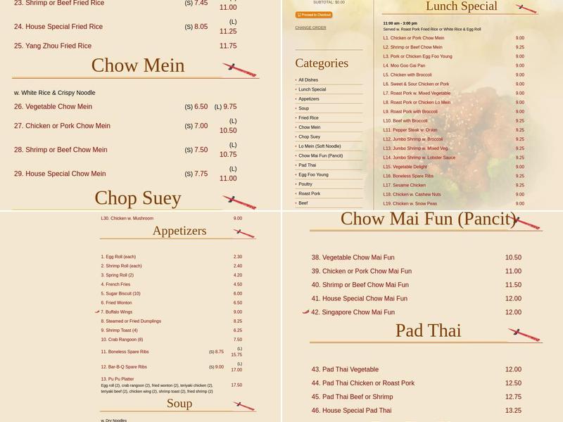 China Dragon Menu